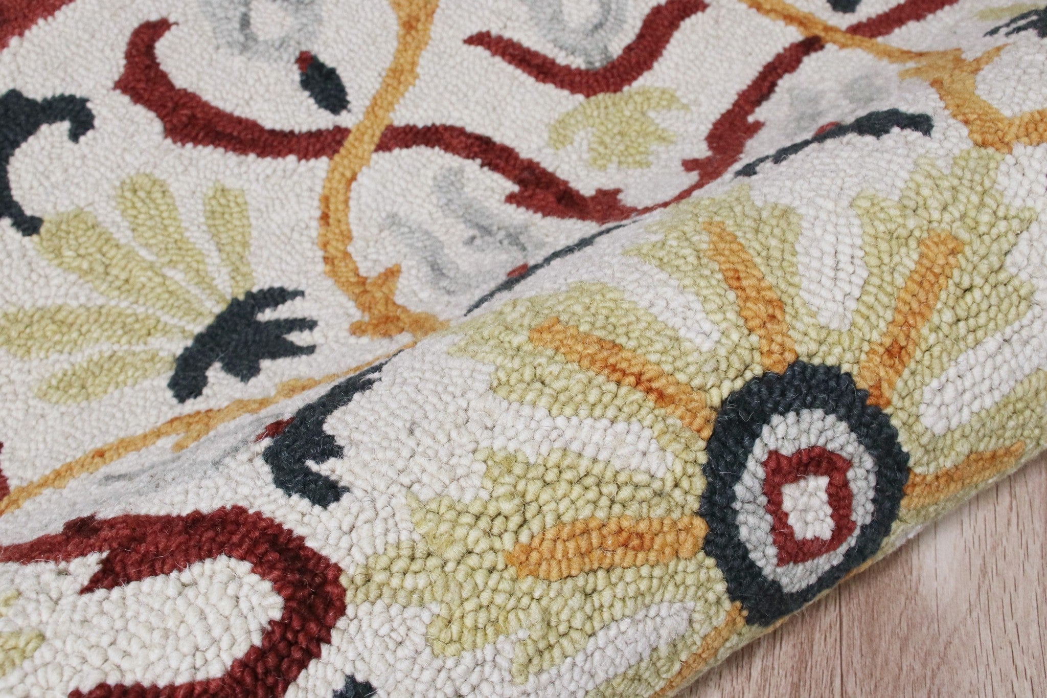 6' Red And Ivory Round Wool Hand Tufted Area Rug-Area Rugs-DECOROLALA