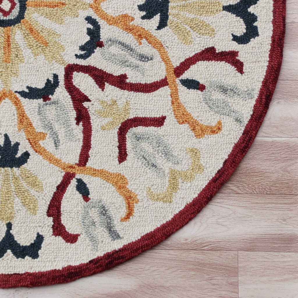6' Red And Ivory Round Wool Hand Tufted Area Rug-Area Rugs-DECOROLALA