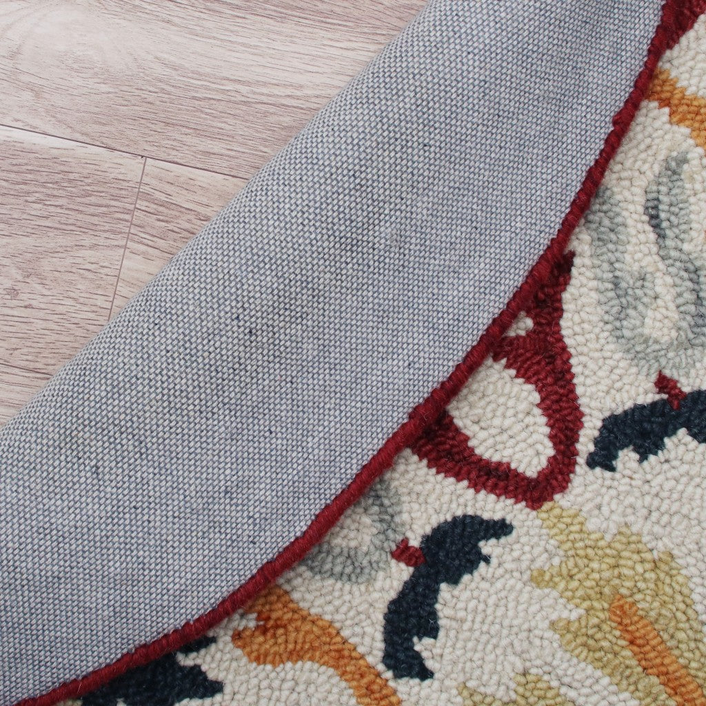 6' Red And Ivory Round Wool Hand Tufted Area Rug-Area Rugs-DECOROLALA