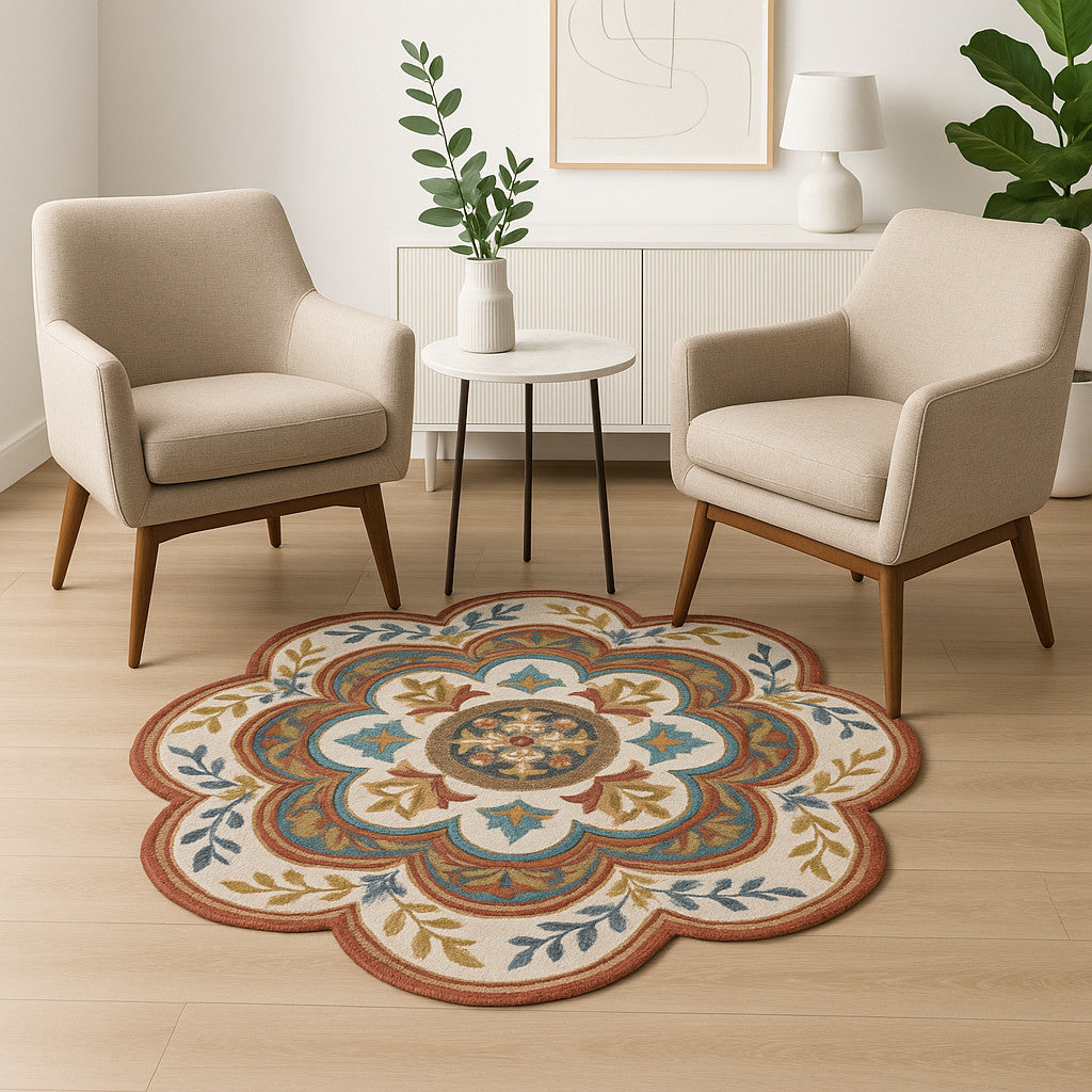 6' Red Wool Hand Hooked Round Rug-Area Rugs-DECOROLALA