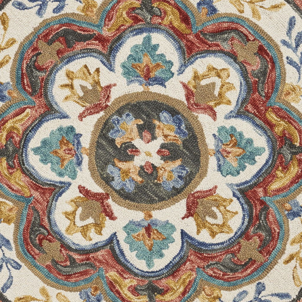 6' Red Wool Hand Hooked Round Rug-Area Rugs-DECOROLALA