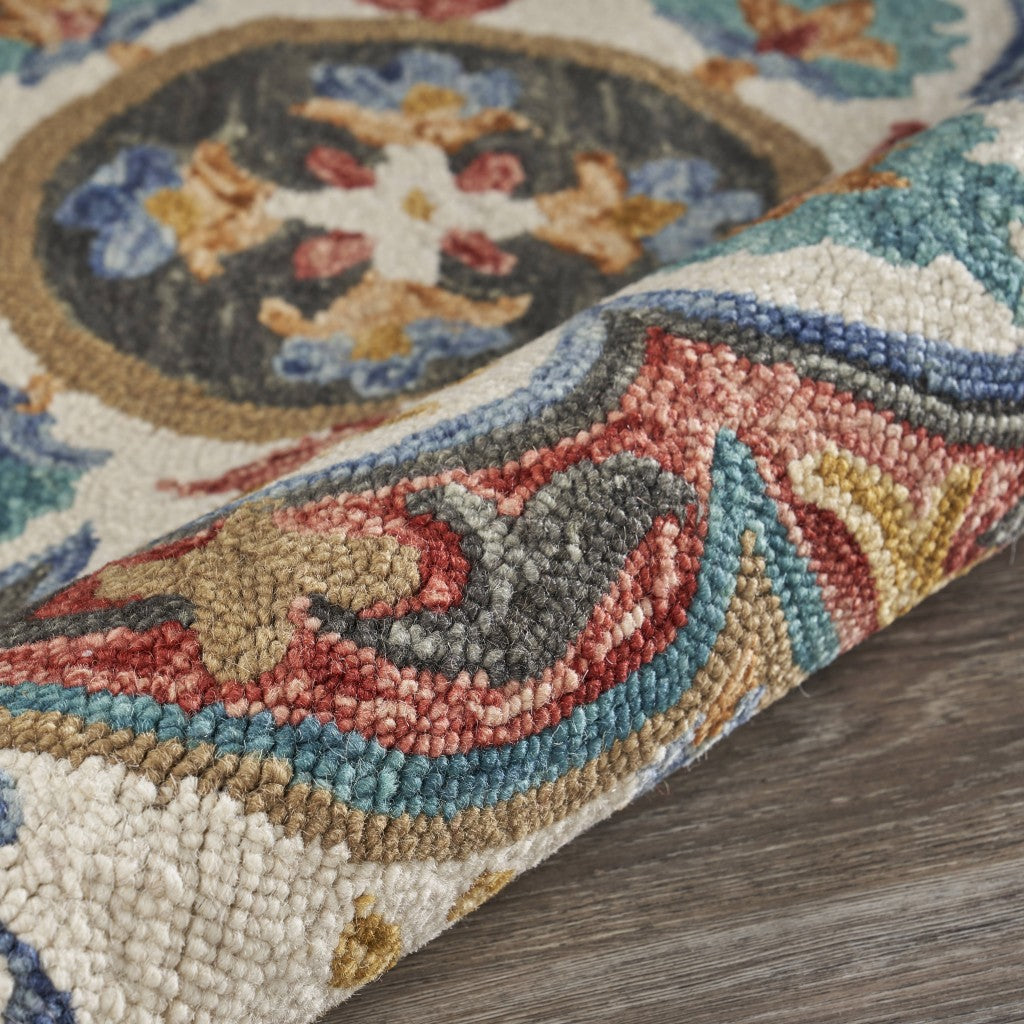 6' Red Wool Hand Hooked Round Rug-Area Rugs-DECOROLALA