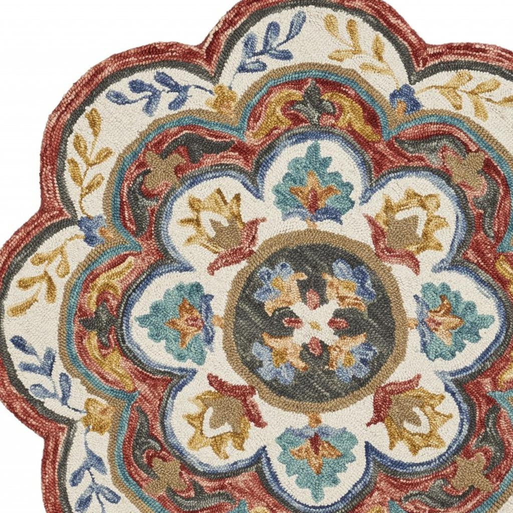 6' Red Wool Hand Hooked Round Rug-Area Rugs-DECOROLALA