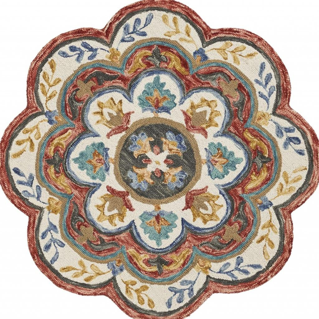 6' Red Wool Hand Hooked Round Rug-Area Rugs-DECOROLALA