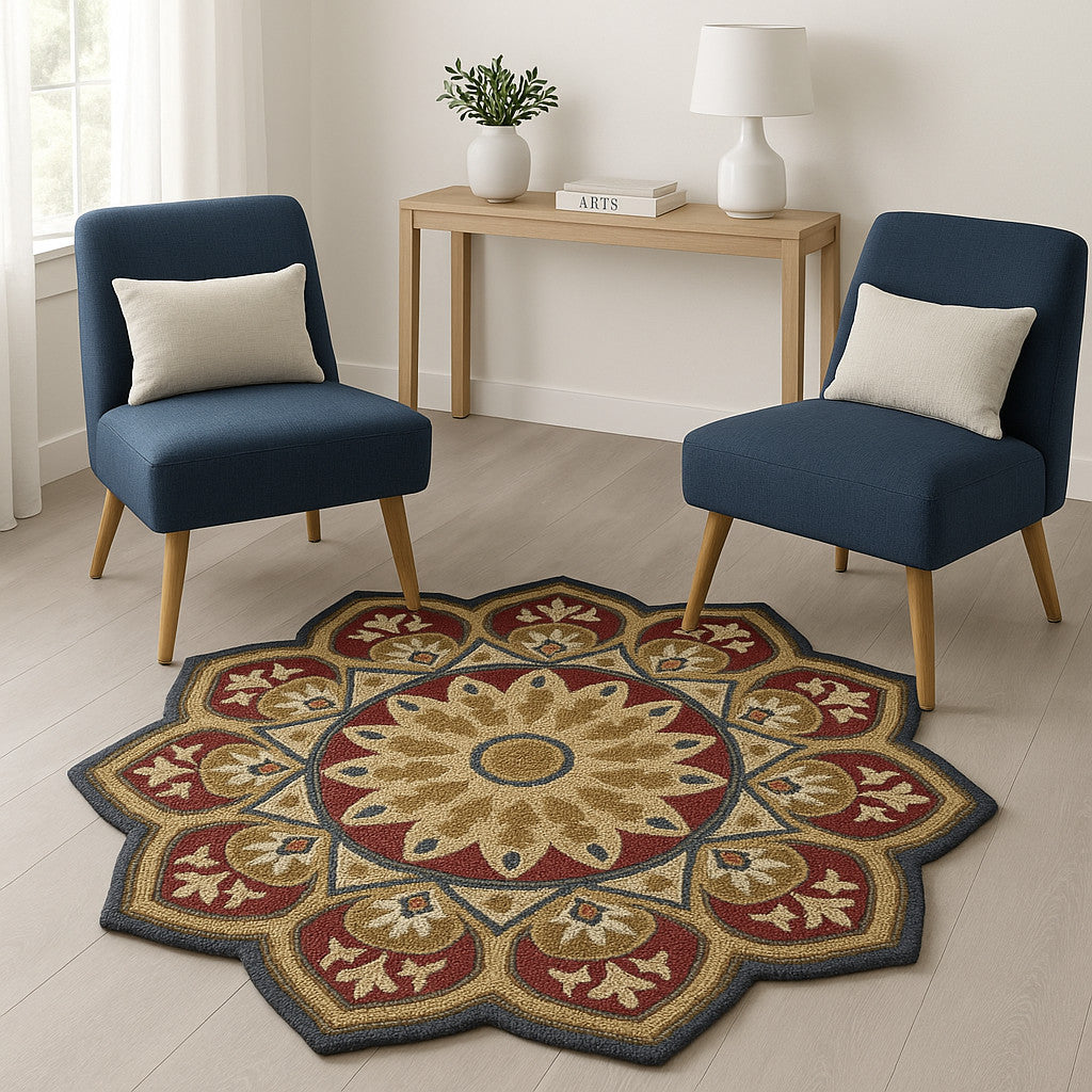 6' Red Wool Hand Tufted Round Rug-Area Rugs-DECOROLALA