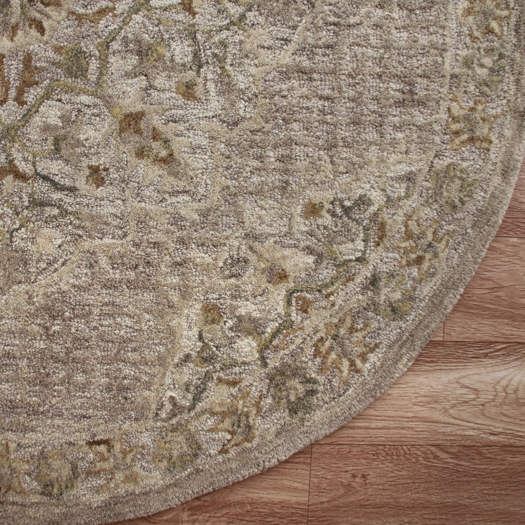 6' Round Beige Distressed Medallion Area Rug-Area Rugs-DECOROLALA