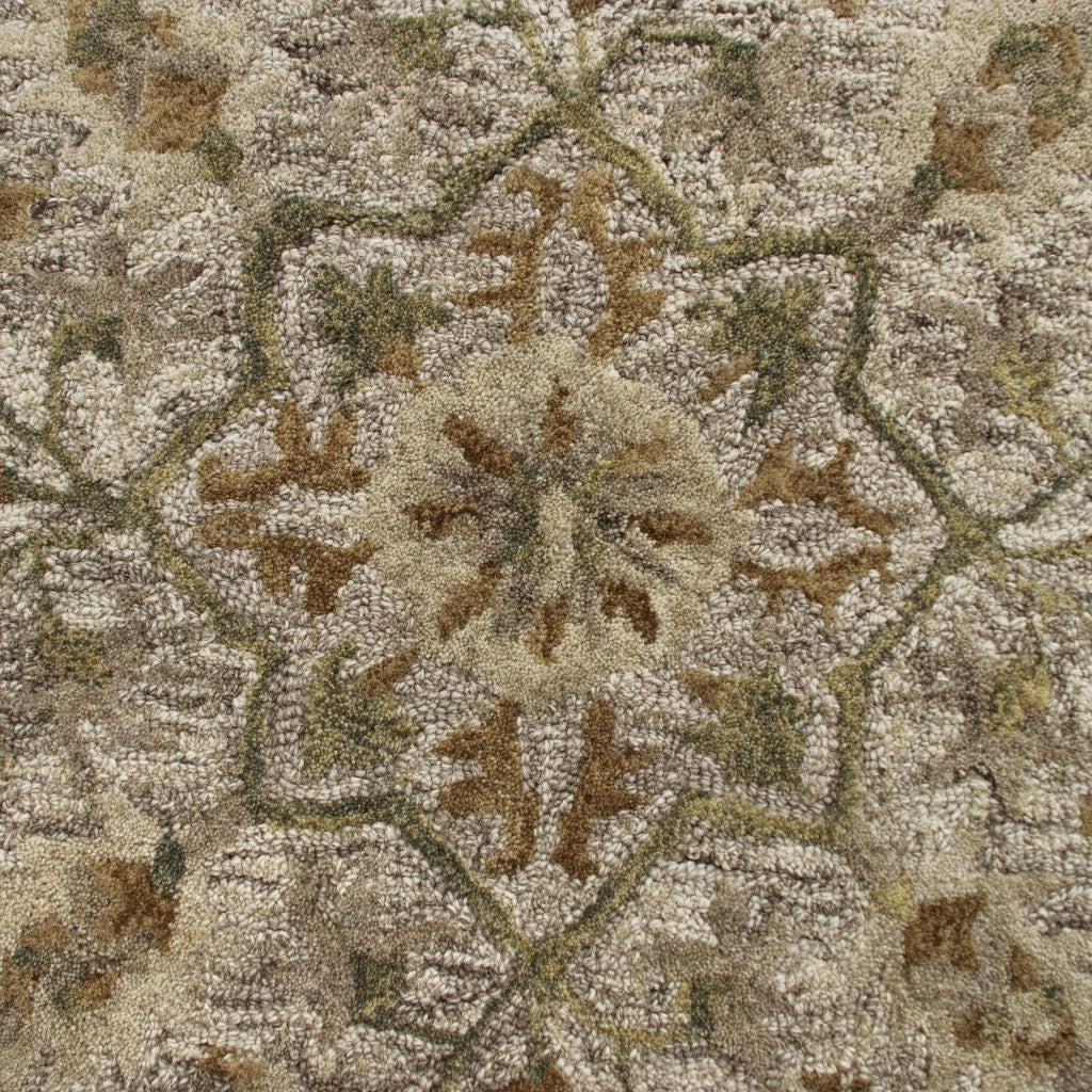 6' Round Beige Distressed Medallion Area Rug-Area Rugs-DECOROLALA