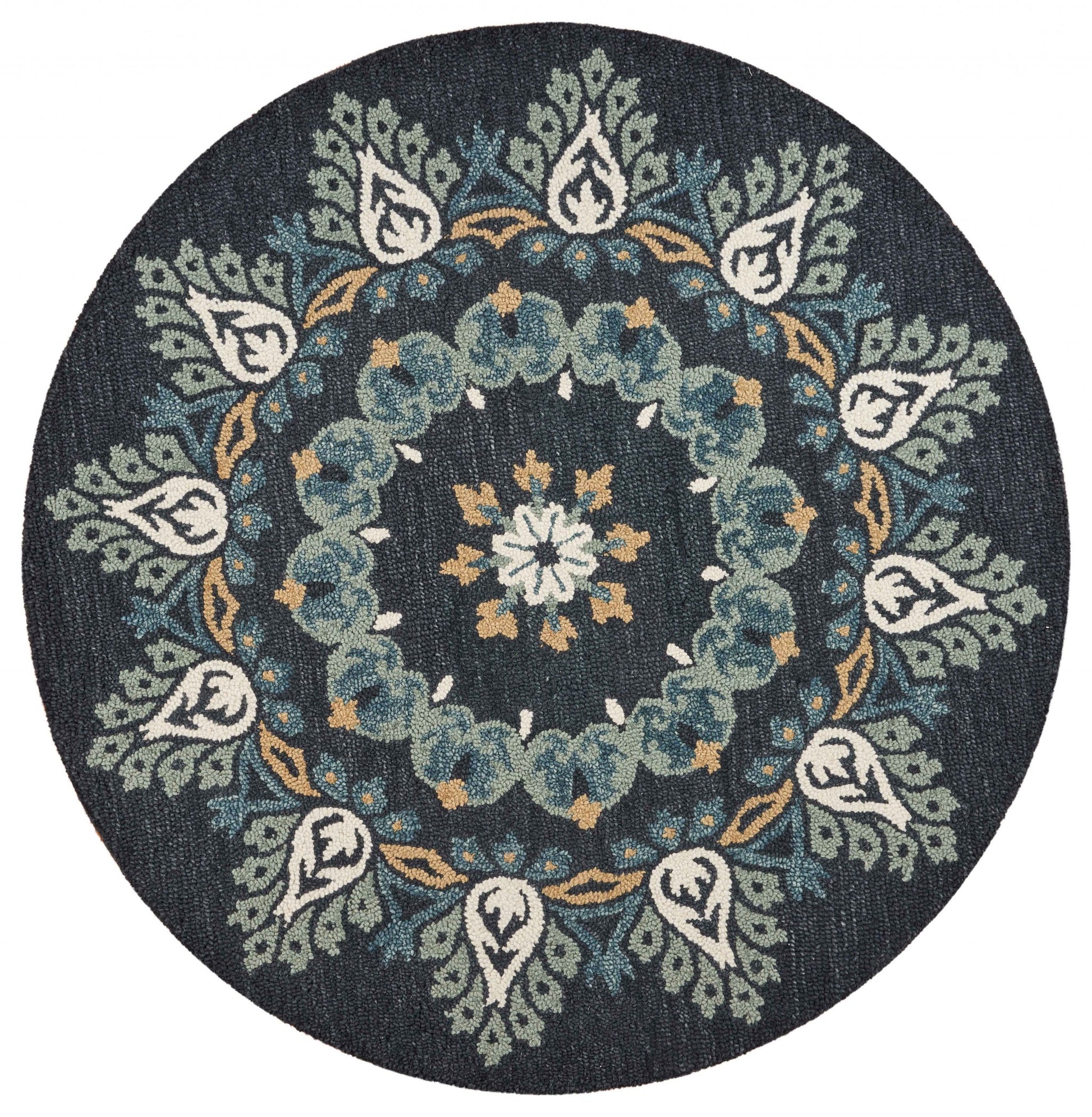6' Round Black Floral Paradise Area Rug-Area Rugs-DECOROLALA