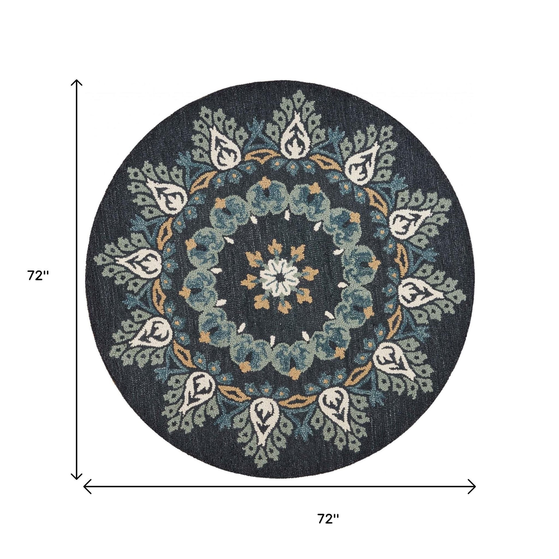 6' Round Black Floral Paradise Area Rug-Area Rugs-DECOROLALA