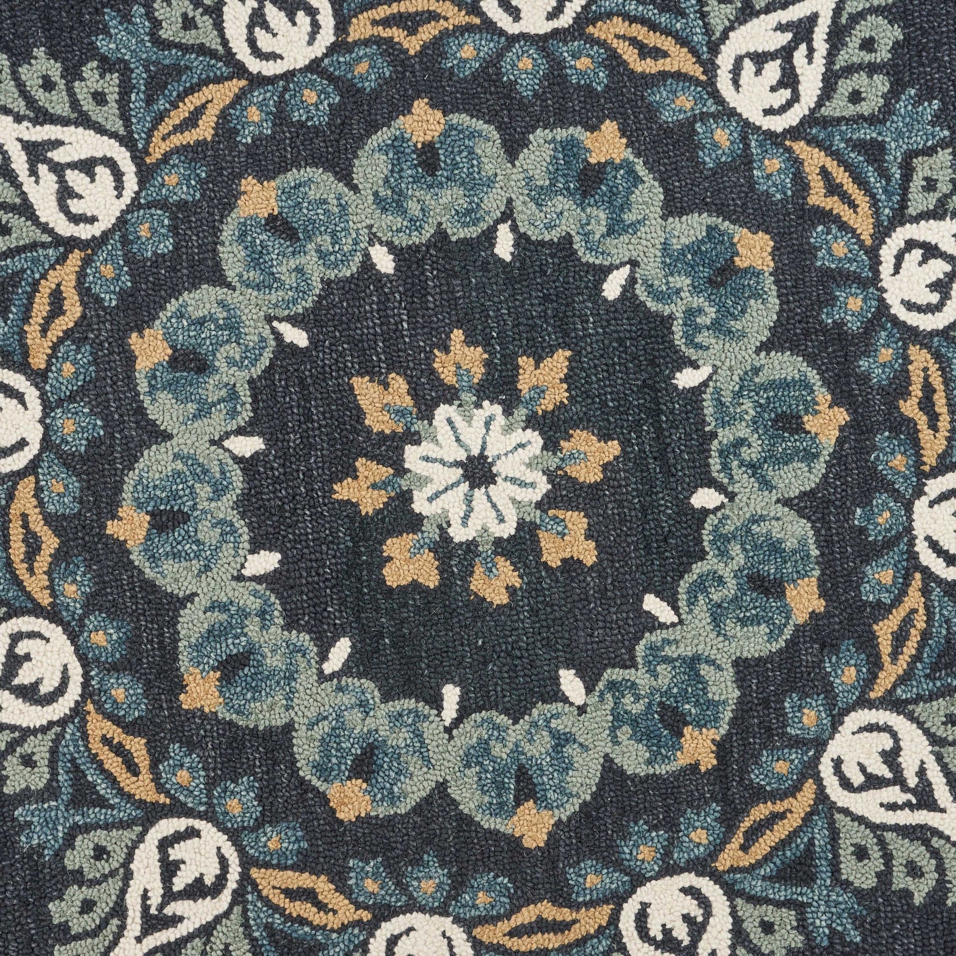 6' Round Black Floral Paradise Area Rug-Area Rugs-DECOROLALA