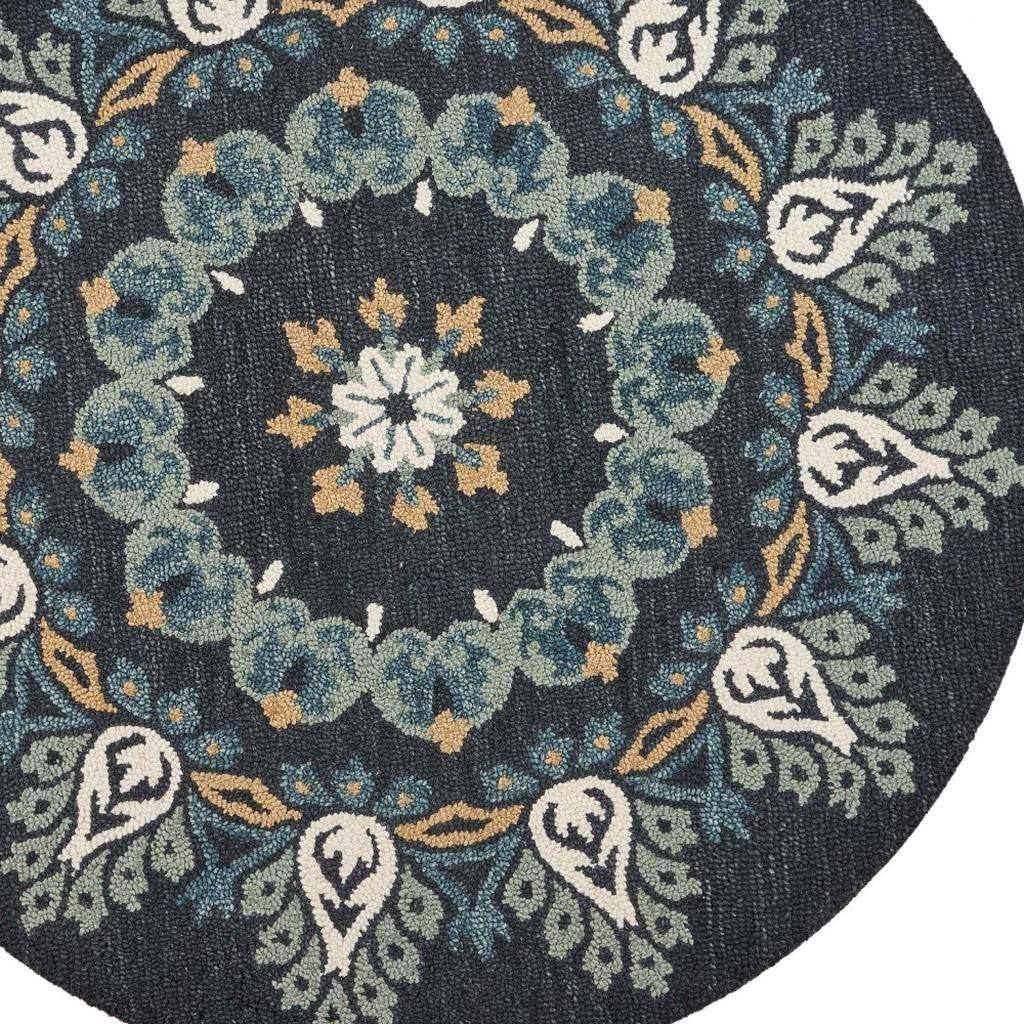 6' Round Black Floral Paradise Area Rug-Area Rugs-DECOROLALA