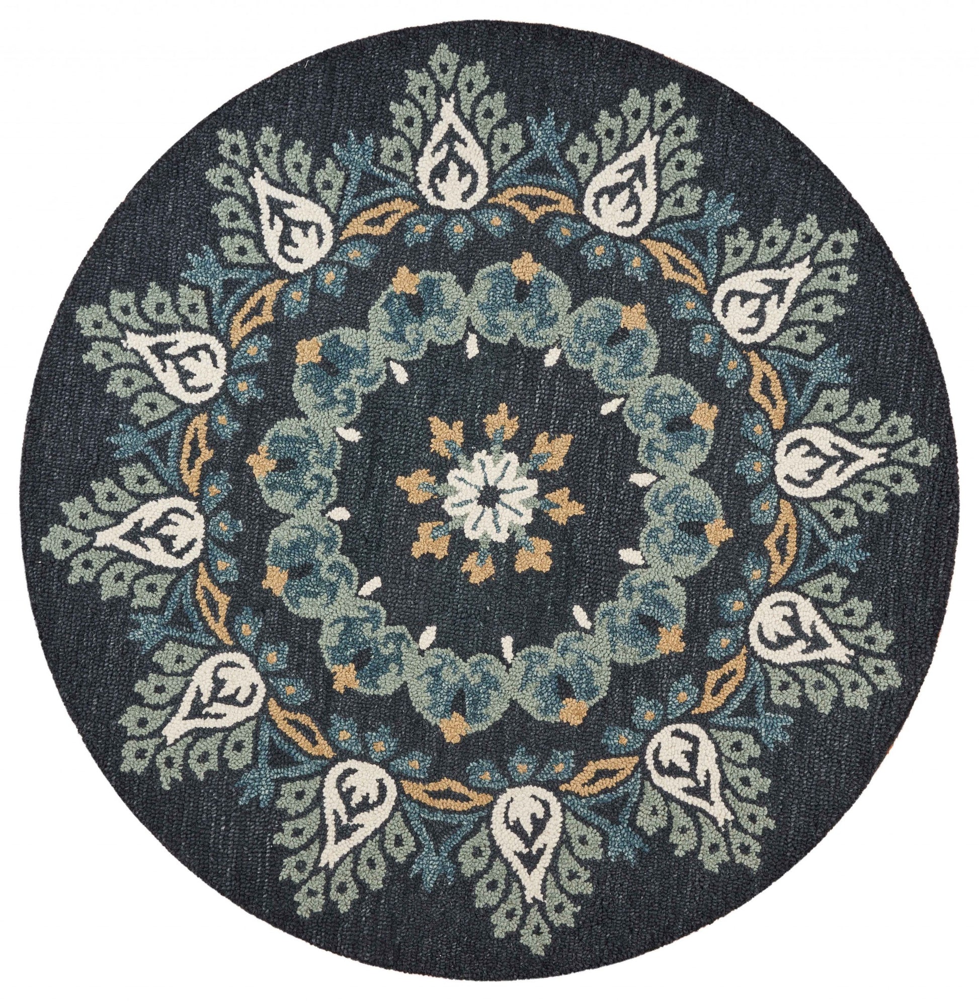 6' Round Black Floral Paradise Area Rug-Area Rugs-DECOROLALA