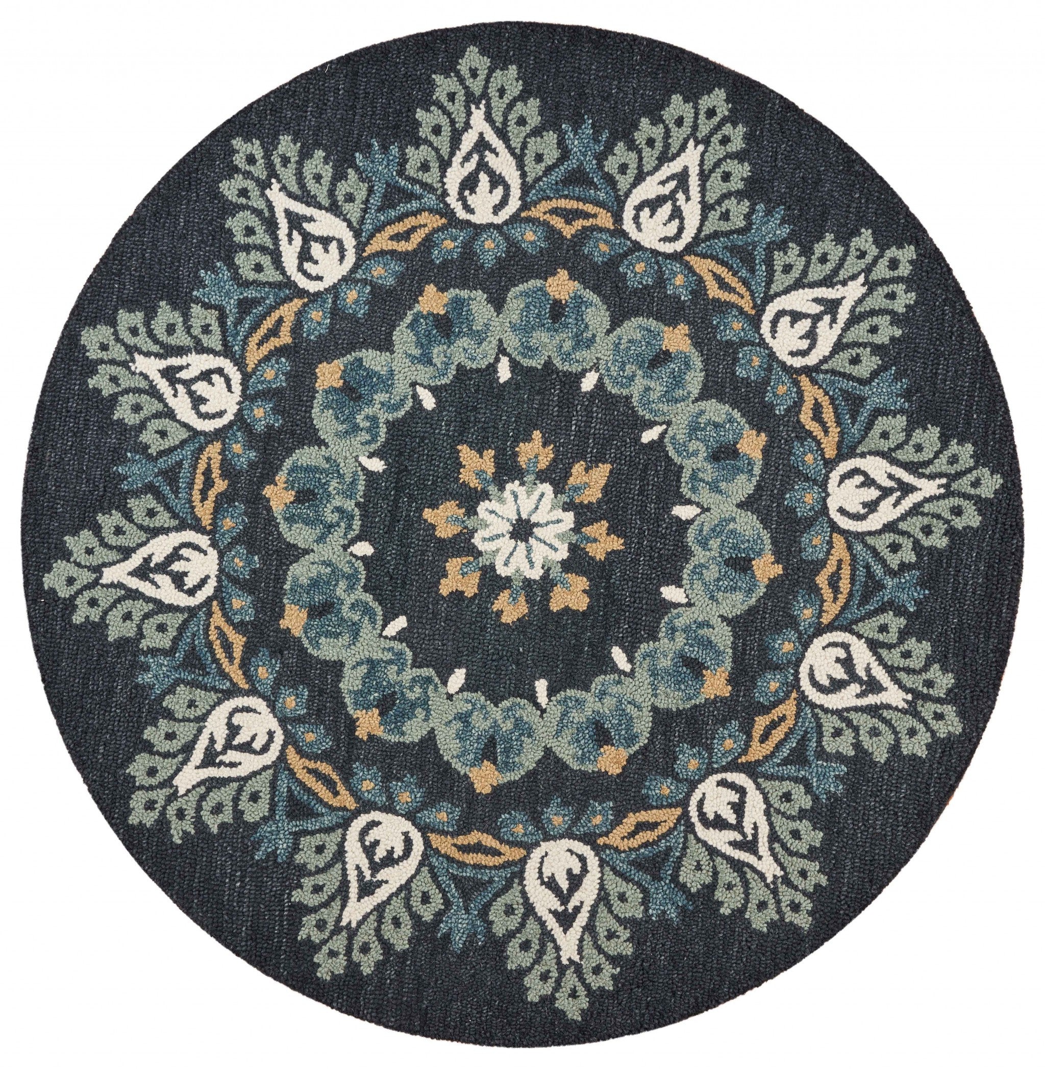 6' Round Black Floral Paradise Area Rug-Area Rugs-DECOROLALA