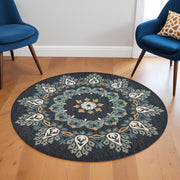 6' Round Black Floral Paradise Area Rug-Area Rugs-DECOROLALA