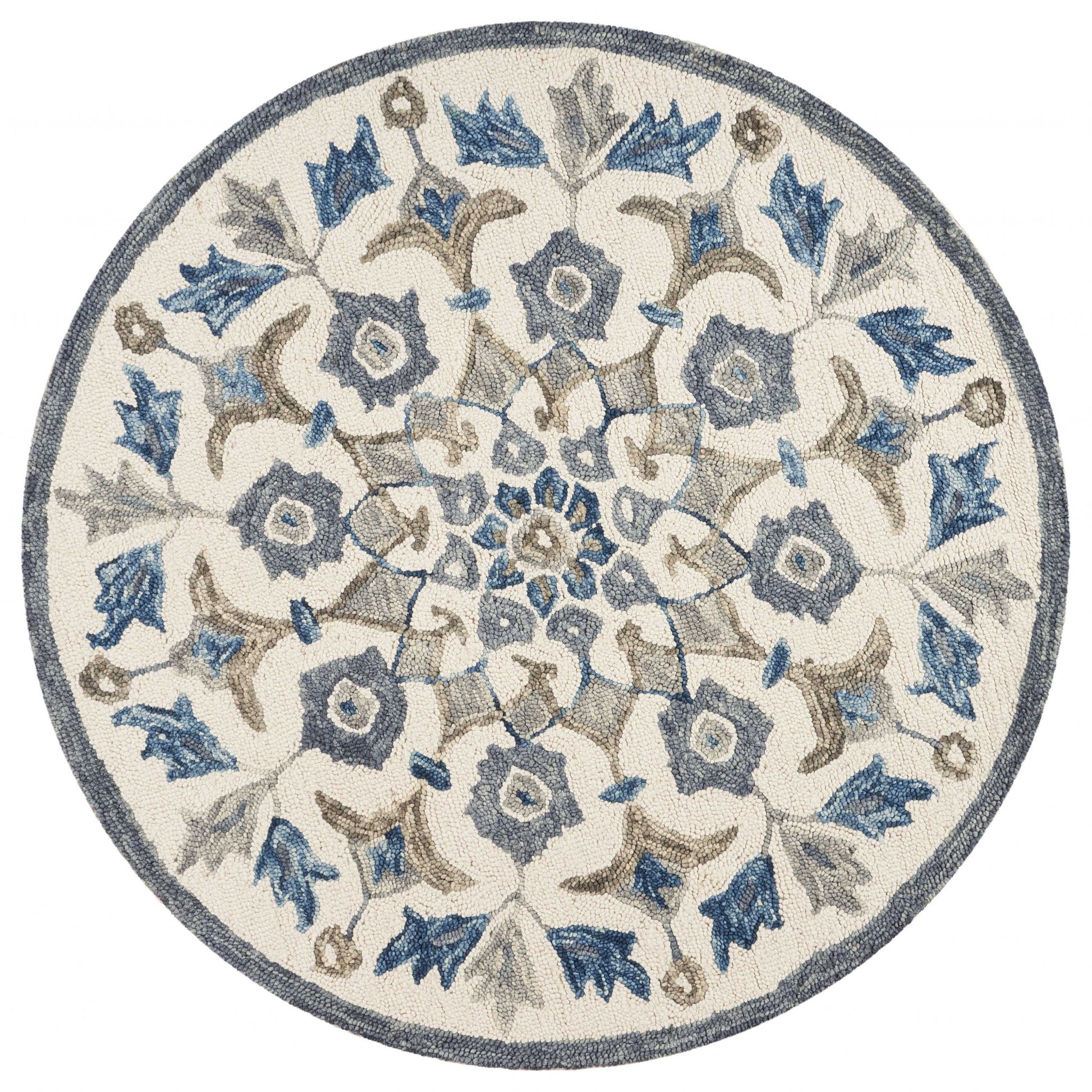 6' Round Blue Floral Oasis Area Rug-Area Rugs-DECOROLALA