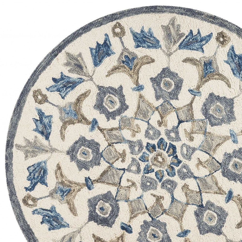 6' Round Blue Floral Oasis Area Rug-Area Rugs-DECOROLALA