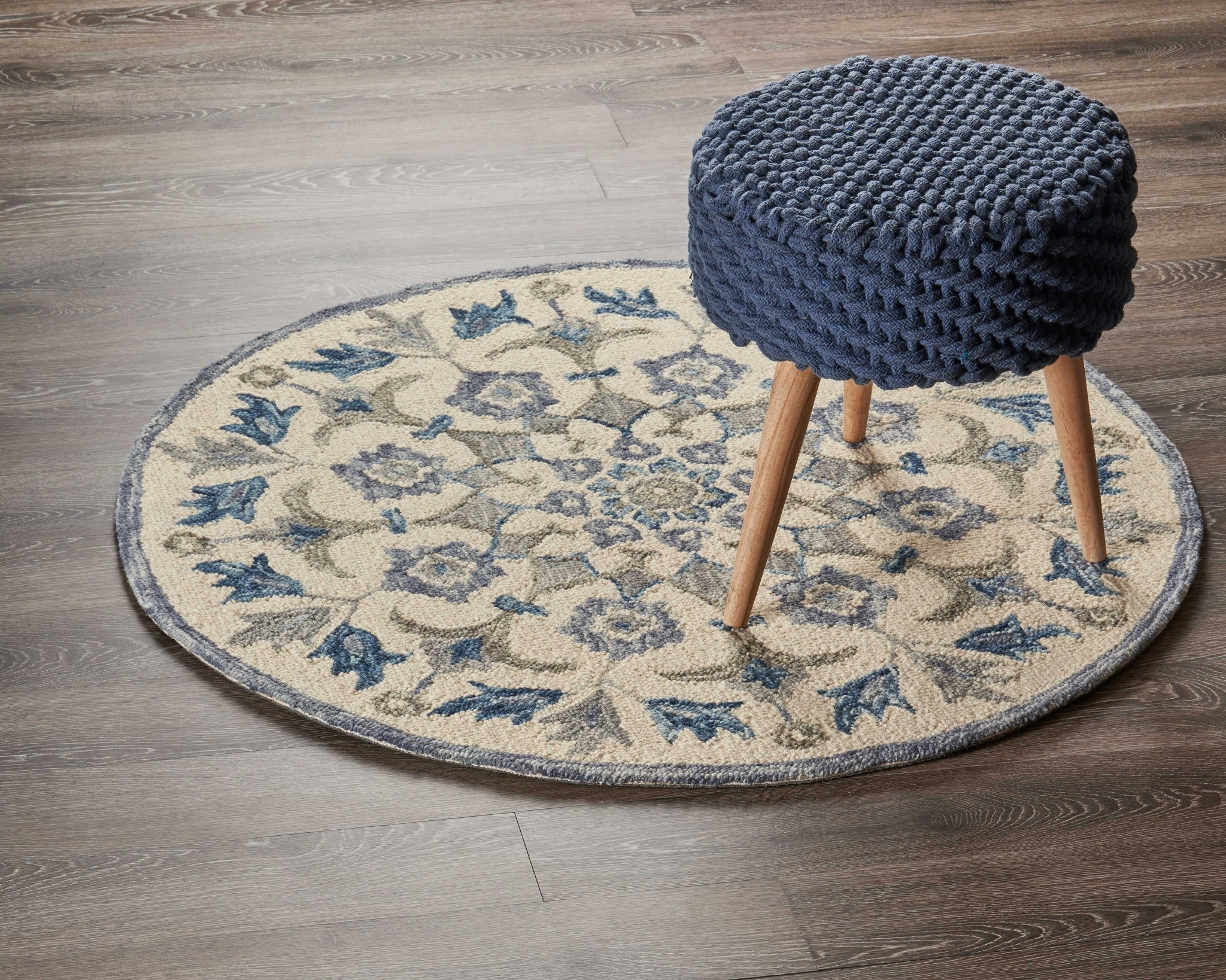 6' Round Blue Floral Oasis Area Rug-Area Rugs-DECOROLALA