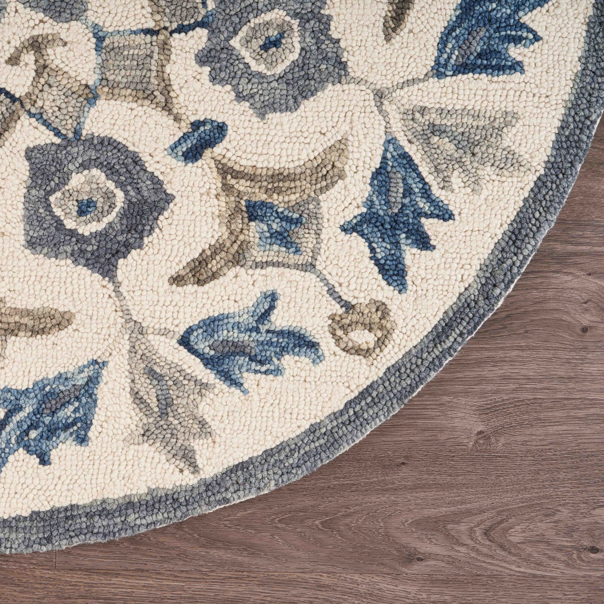 6' Round Blue Floral Oasis Area Rug-Area Rugs-DECOROLALA