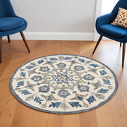 6' Round Blue Floral Oasis Area Rug-Area Rugs-DECOROLALA