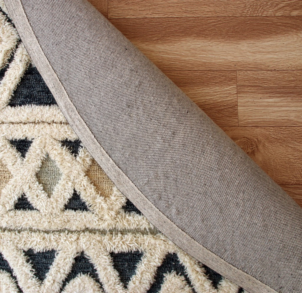 6' Round Blue and Cream Striped Diamonds Area Rug-Area Rugs-DECOROLALA