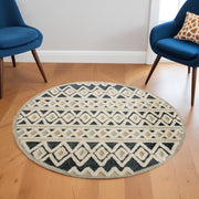 6' Round Blue and Cream Striped Diamonds Area Rug-Area Rugs-DECOROLALA