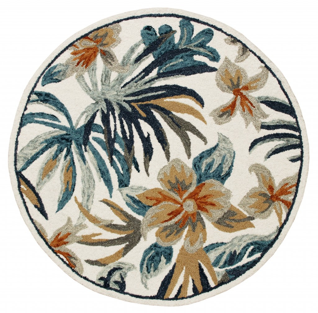 6' Round Blue and White Tropical Area Rug-Area Rugs-DECOROLALA