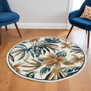 6' Round Blue and White Tropical Area Rug-Area Rugs-DECOROLALA
