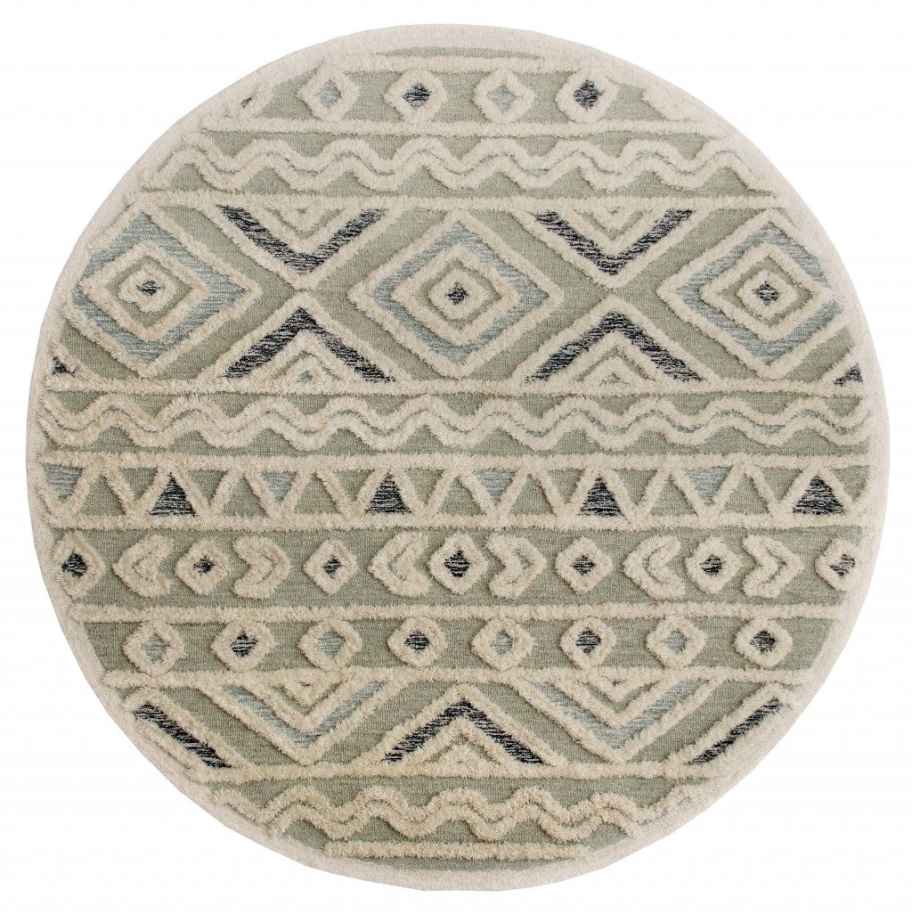 6' Round Cream Modern Geometric Area Rug-Area Rugs-DECOROLALA