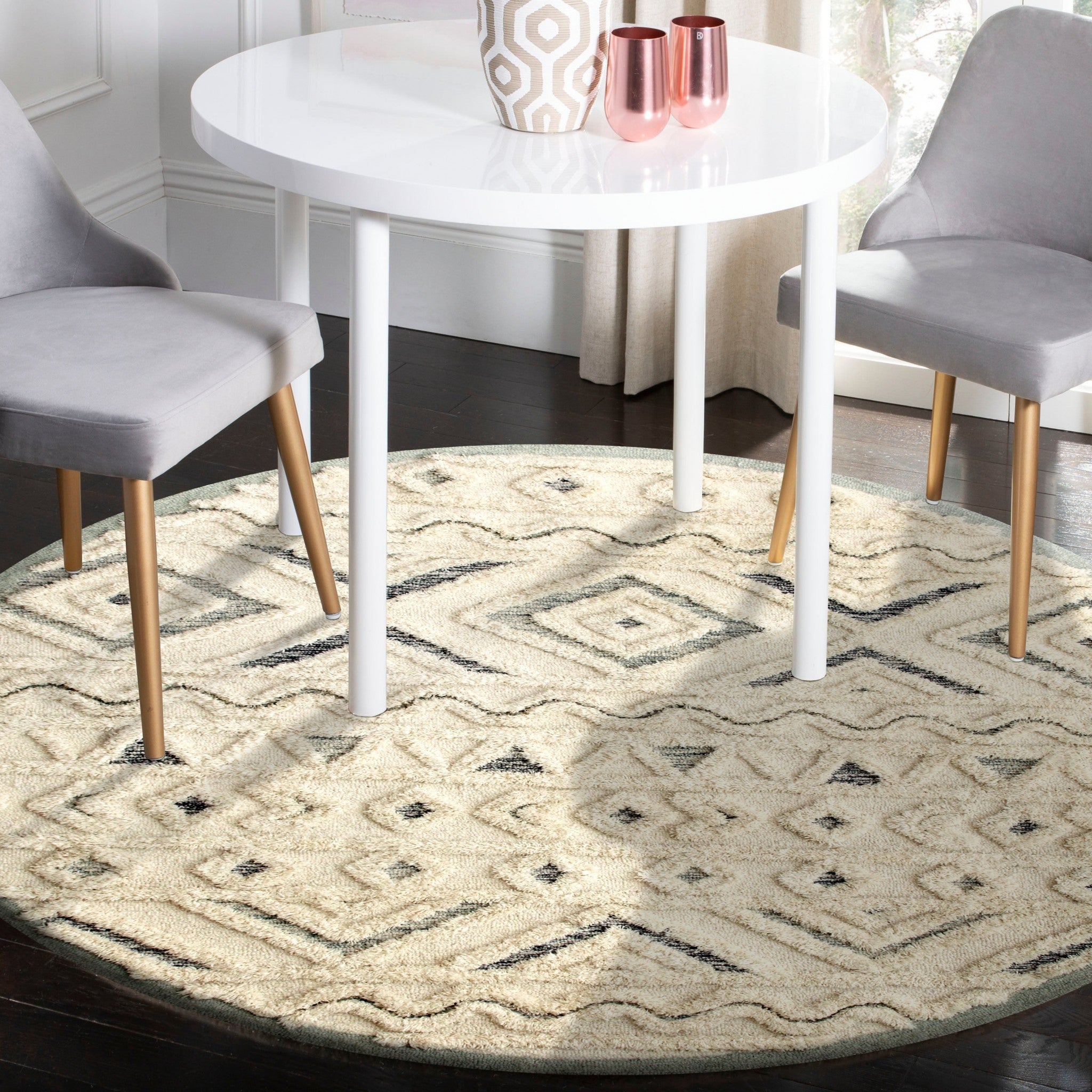 6' Round Cream Modern Geometric Area Rug-Area Rugs-DECOROLALA
