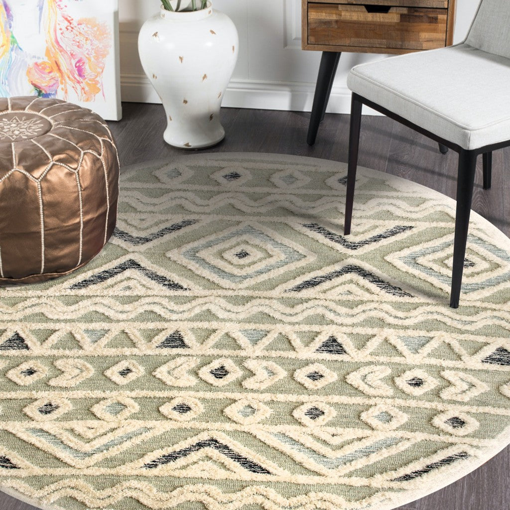 6' Round Cream Modern Geometric Area Rug-Area Rugs-DECOROLALA
