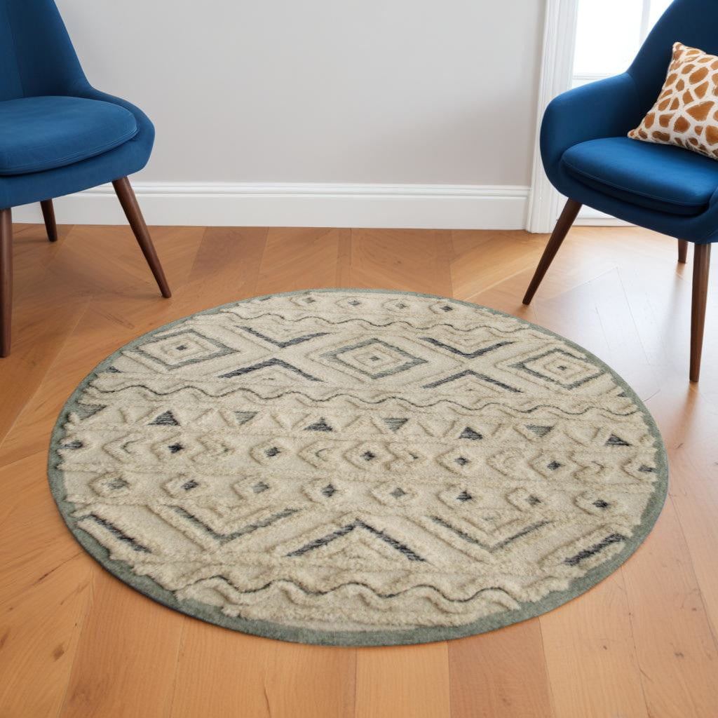 6' Round Cream Modern Geometric Area Rug-Area Rugs-DECOROLALA