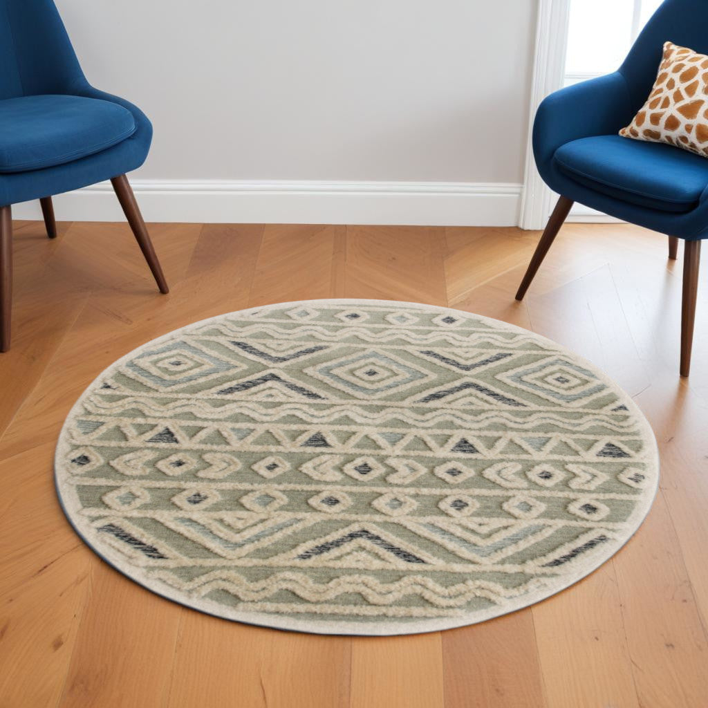 6' Round Cream Modern Geometric Area Rug-Area Rugs-DECOROLALA