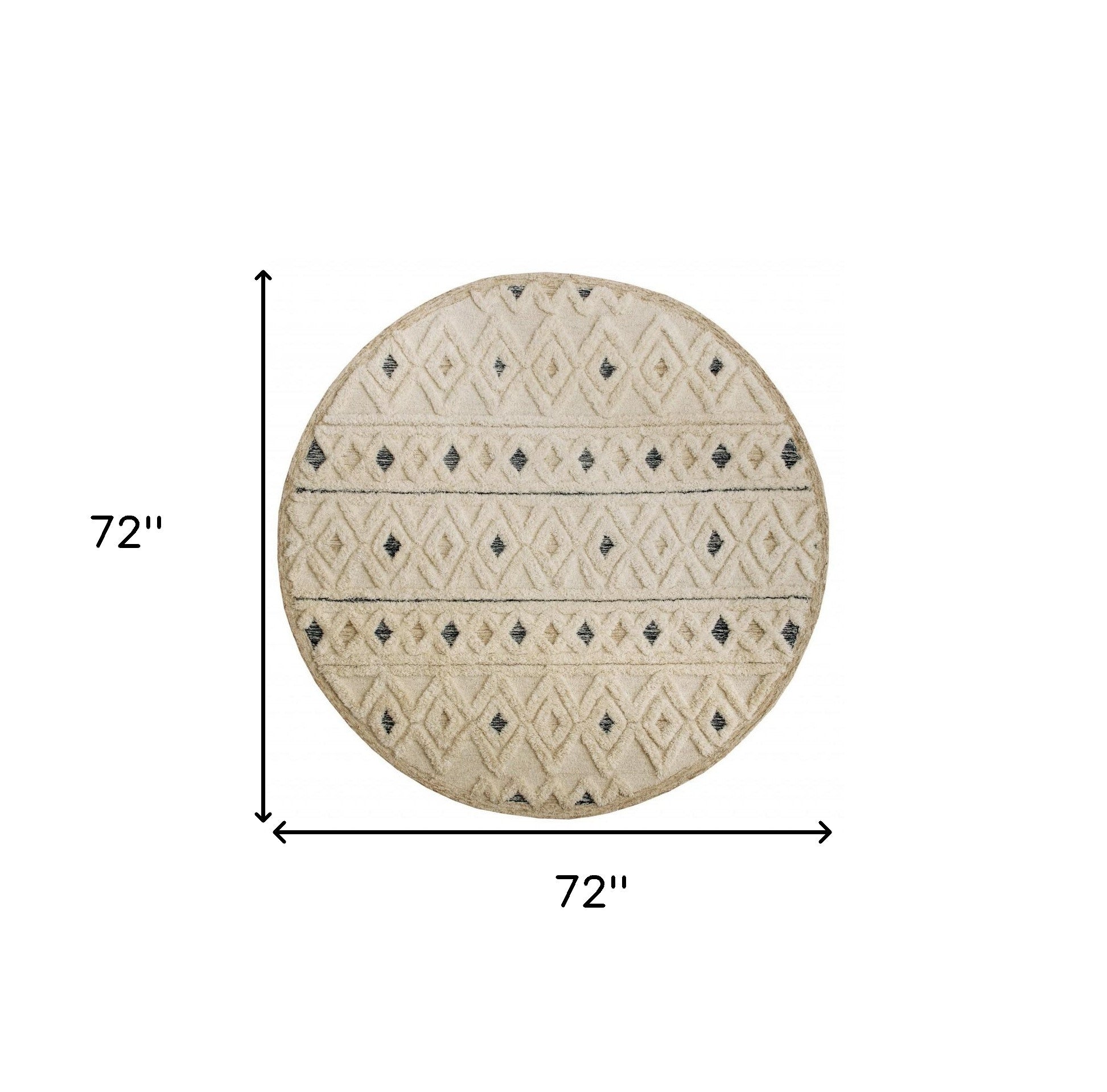 6' Round Cream and Blue Striped Diamonds Area Rug-Area Rugs-DECOROLALA