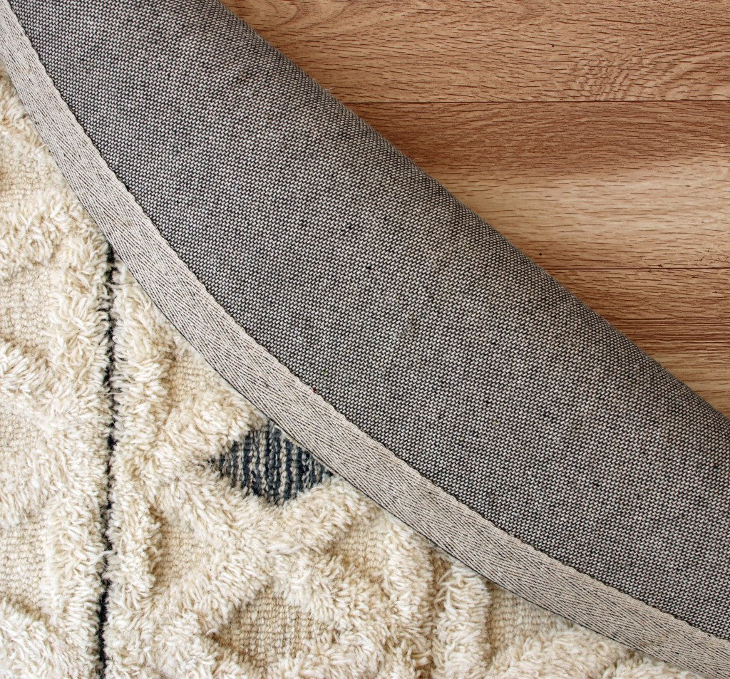 6' Round Cream and Blue Striped Diamonds Area Rug-Area Rugs-DECOROLALA