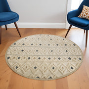 6' Round Cream and Blue Striped Diamonds Area Rug-Area Rugs-DECOROLALA