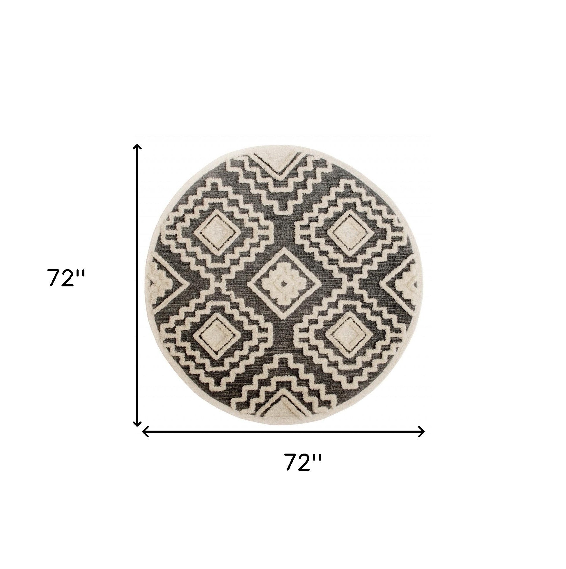 6' Round Gray and Cream Geometric Area Rug-Area Rugs-DECOROLALA