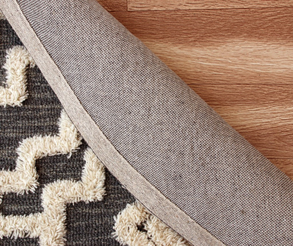 6' Round Gray and Cream Geometric Area Rug-Area Rugs-DECOROLALA