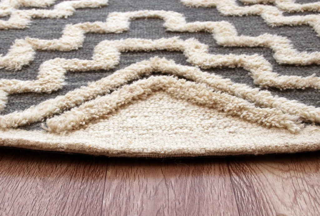 6' Round Gray and Cream Geometric Area Rug-Area Rugs-DECOROLALA