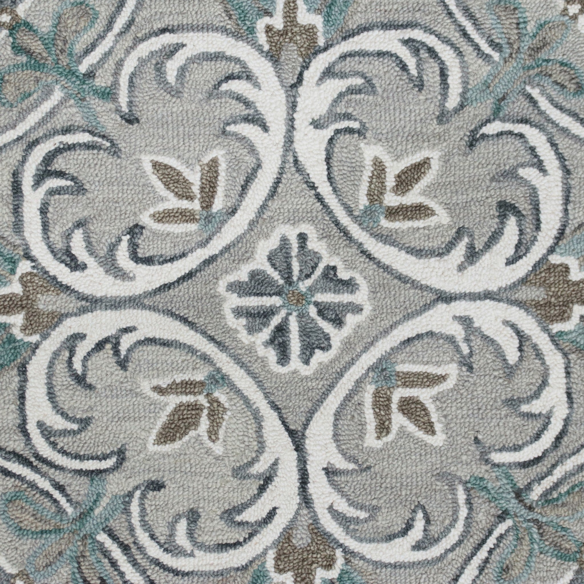6' Round Gray and White Filigree Area Rug-Area Rugs-DECOROLALA