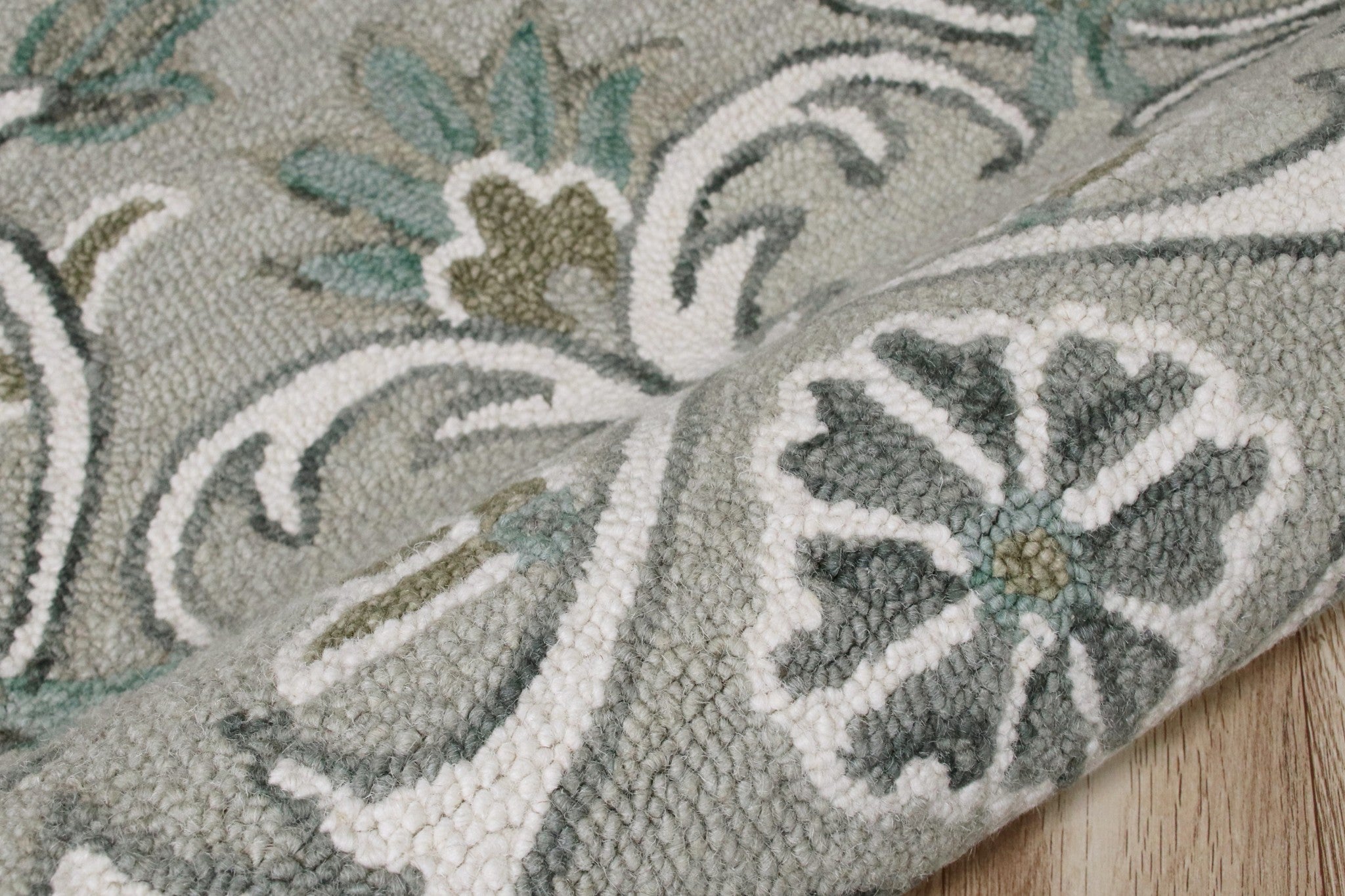 6' Round Gray and White Filigree Area Rug-Area Rugs-DECOROLALA