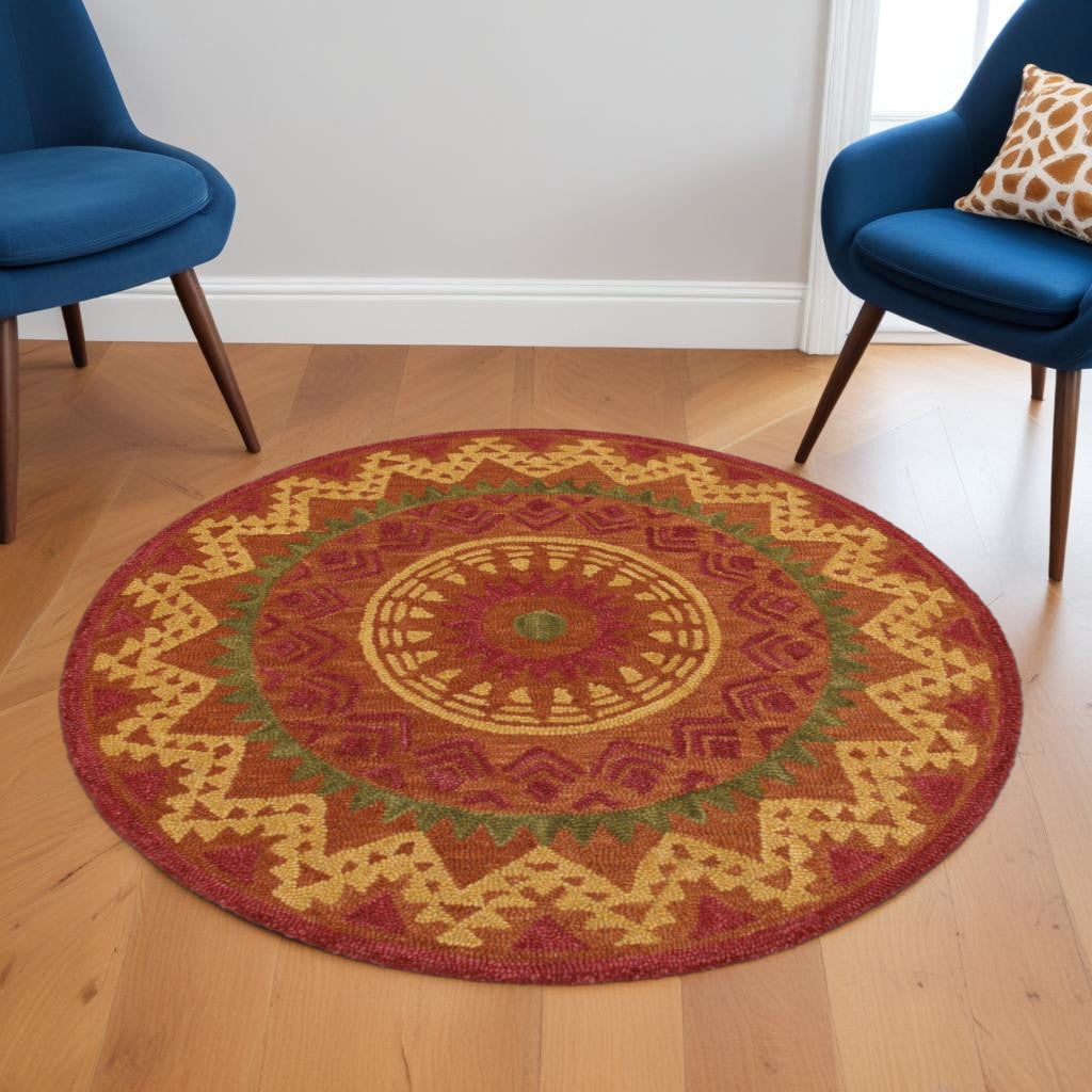 6' Round Orange Decorative Area Rug-Area Rugs-DECOROLALA