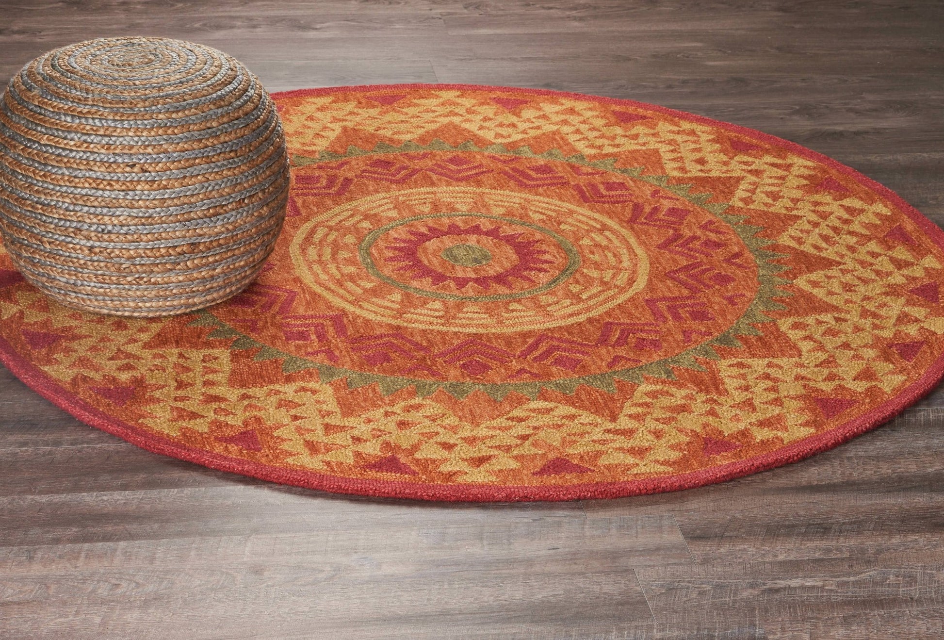 6' Round Orange Decorative Area Rug-Area Rugs-DECOROLALA