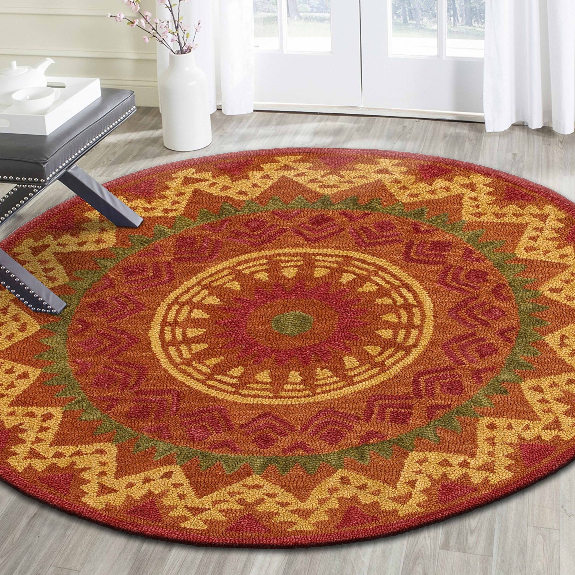 6' Round Orange Decorative Area Rug-Area Rugs-DECOROLALA