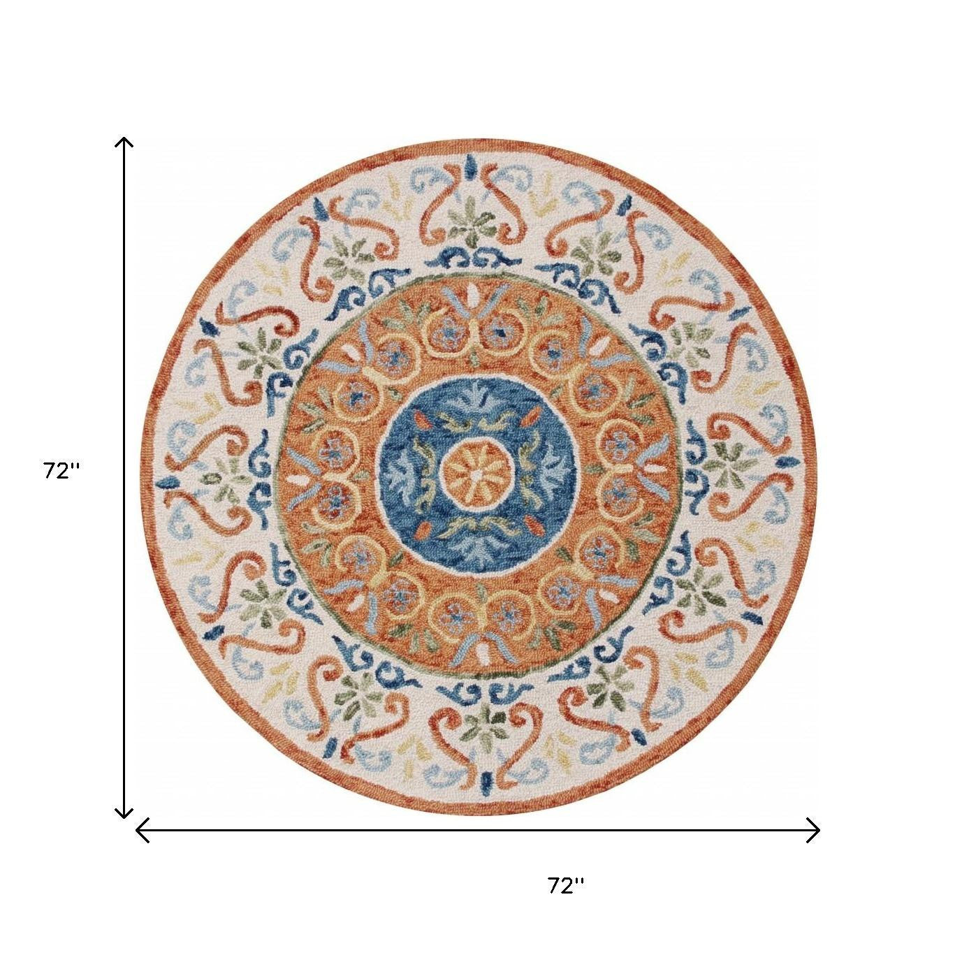 6' Round Orange Traditional Medallion Area Rug-Area Rugs-DECOROLALA