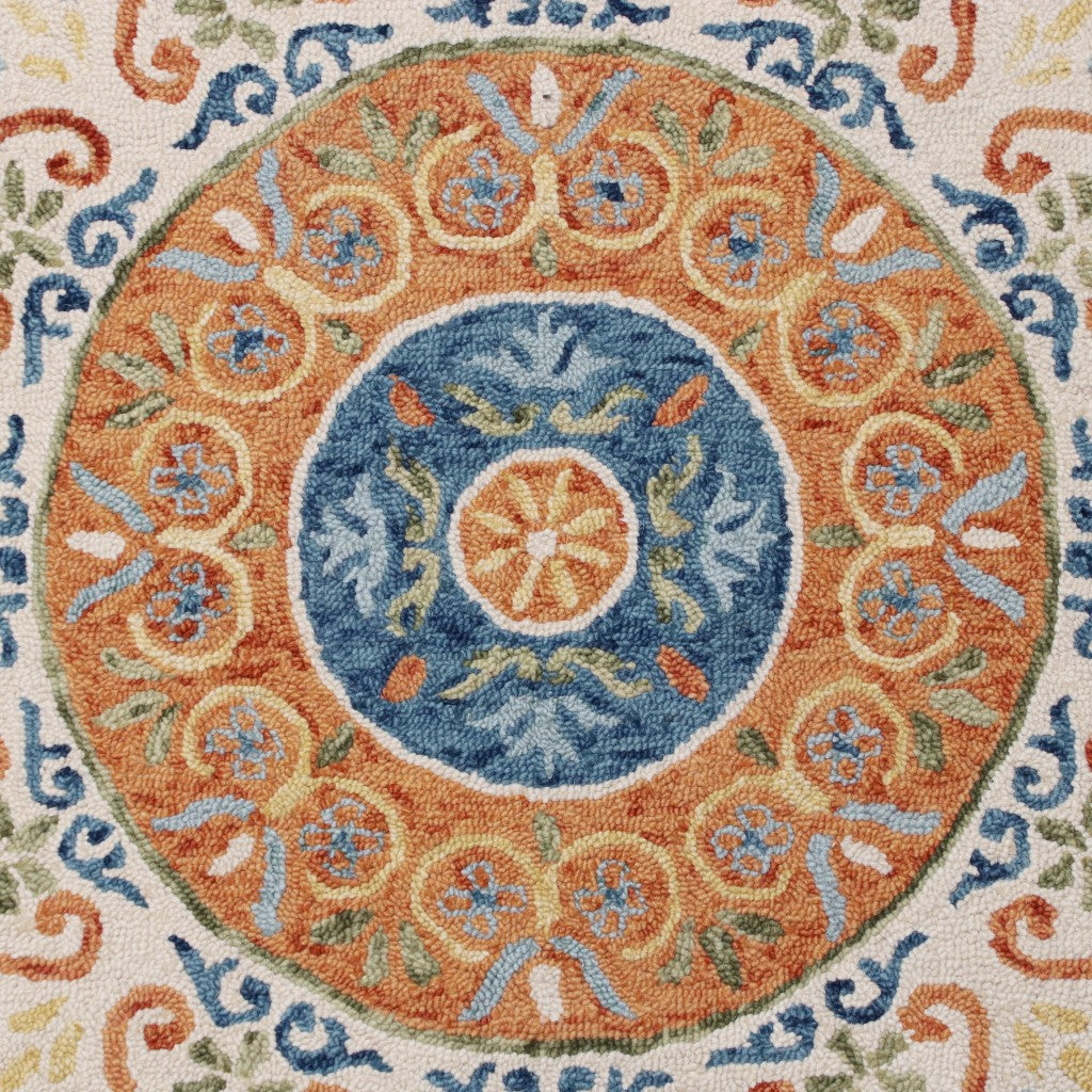 6' Round Orange Traditional Medallion Area Rug-Area Rugs-DECOROLALA