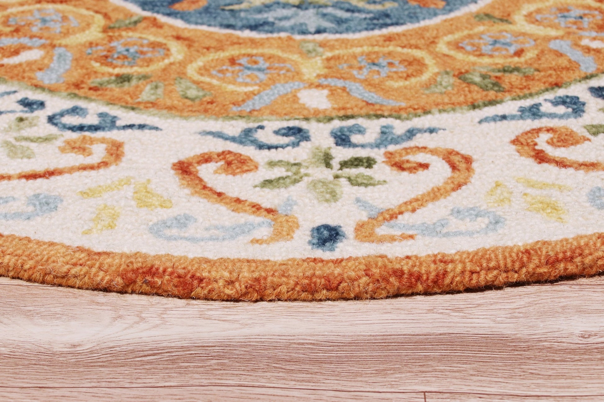 6' Round Orange Traditional Medallion Area Rug-Area Rugs-DECOROLALA