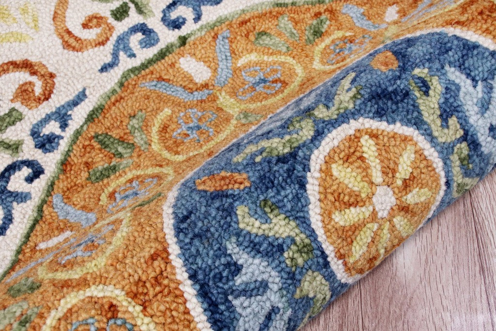 6' Round Orange Traditional Medallion Area Rug-Area Rugs-DECOROLALA