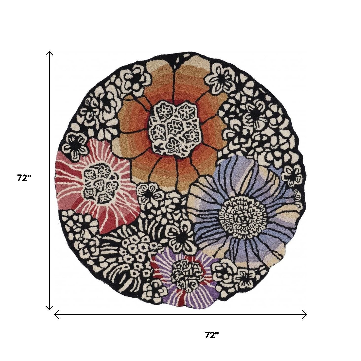 6' Round Red and Black Floral Blossom Area Rug-Area Rugs-DECOROLALA