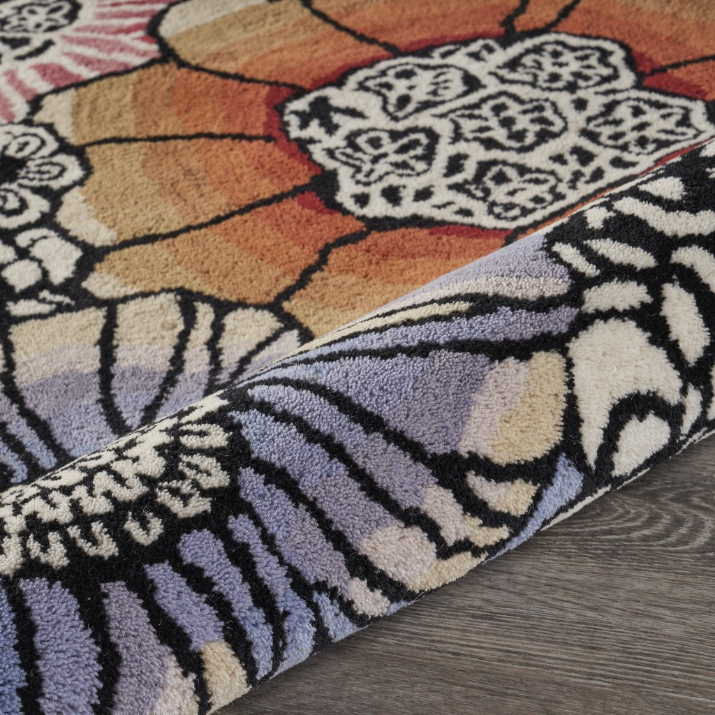 6' Round Red and Black Floral Blossom Area Rug-Area Rugs-DECOROLALA