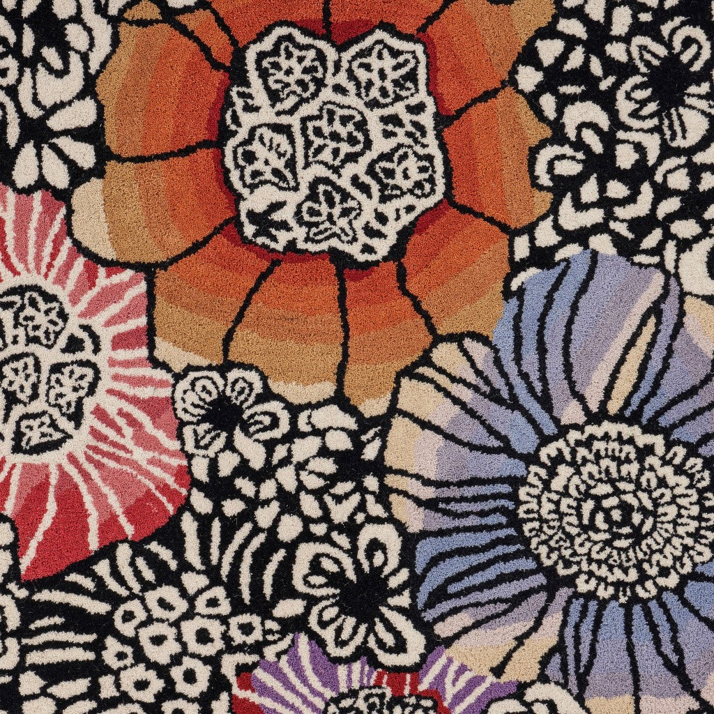 6' Round Red and Black Floral Blossom Area Rug-Area Rugs-DECOROLALA